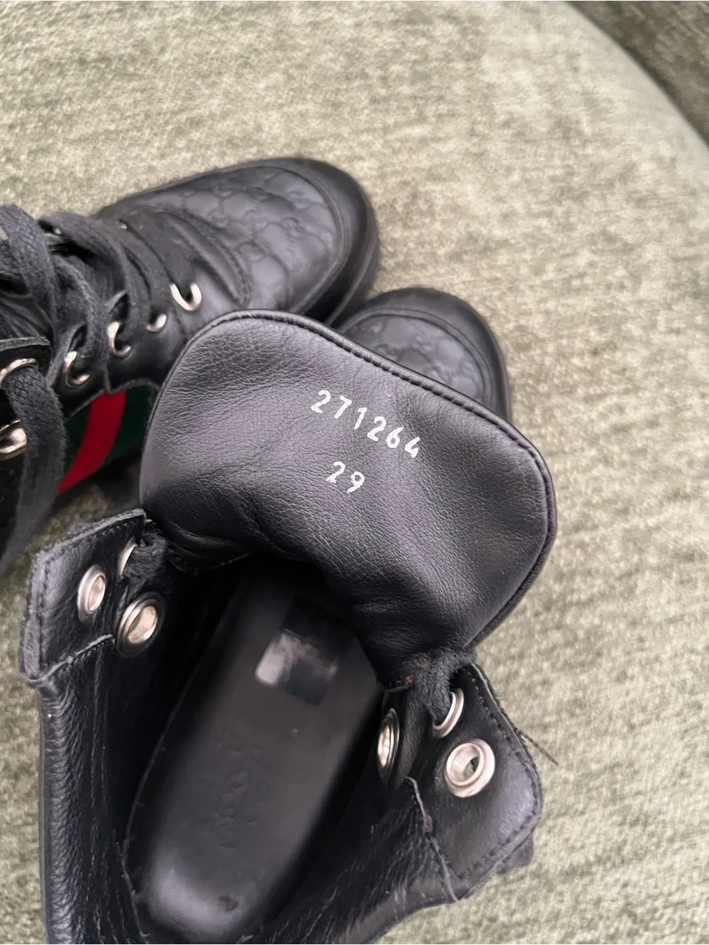 Gucci Boys Black High Top Sneakers GG Guccissima Web size 29 Stripe Lace Up